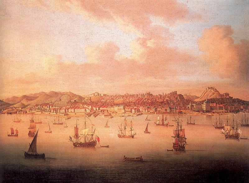 Monamy, Peter The British Fleet Sailing into Lisbon Harbor Spain oil painting art